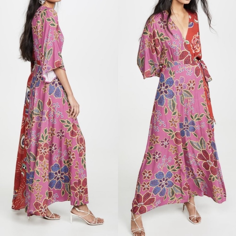 FARM Rio Floral Sparkle Mixed Wrap Maci Dress in Multi